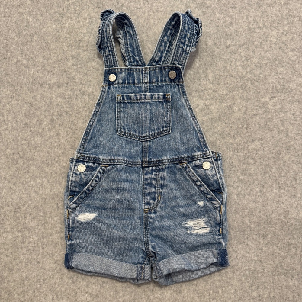 Baby Gap Toddler Girl Denim Shortalls Ruffle Strap Distressed Medium Wash 2T